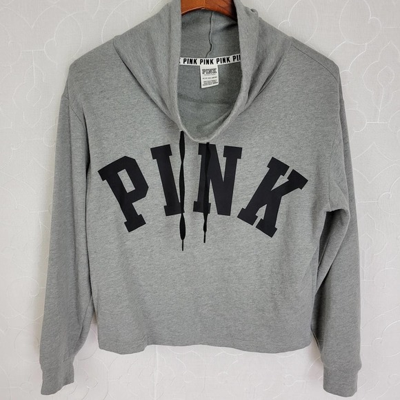 PINK Victoria's Secret Womens Sweatshirt Size XS Gray Cowl Neck Cropped Pullover - Picture 6 of 7